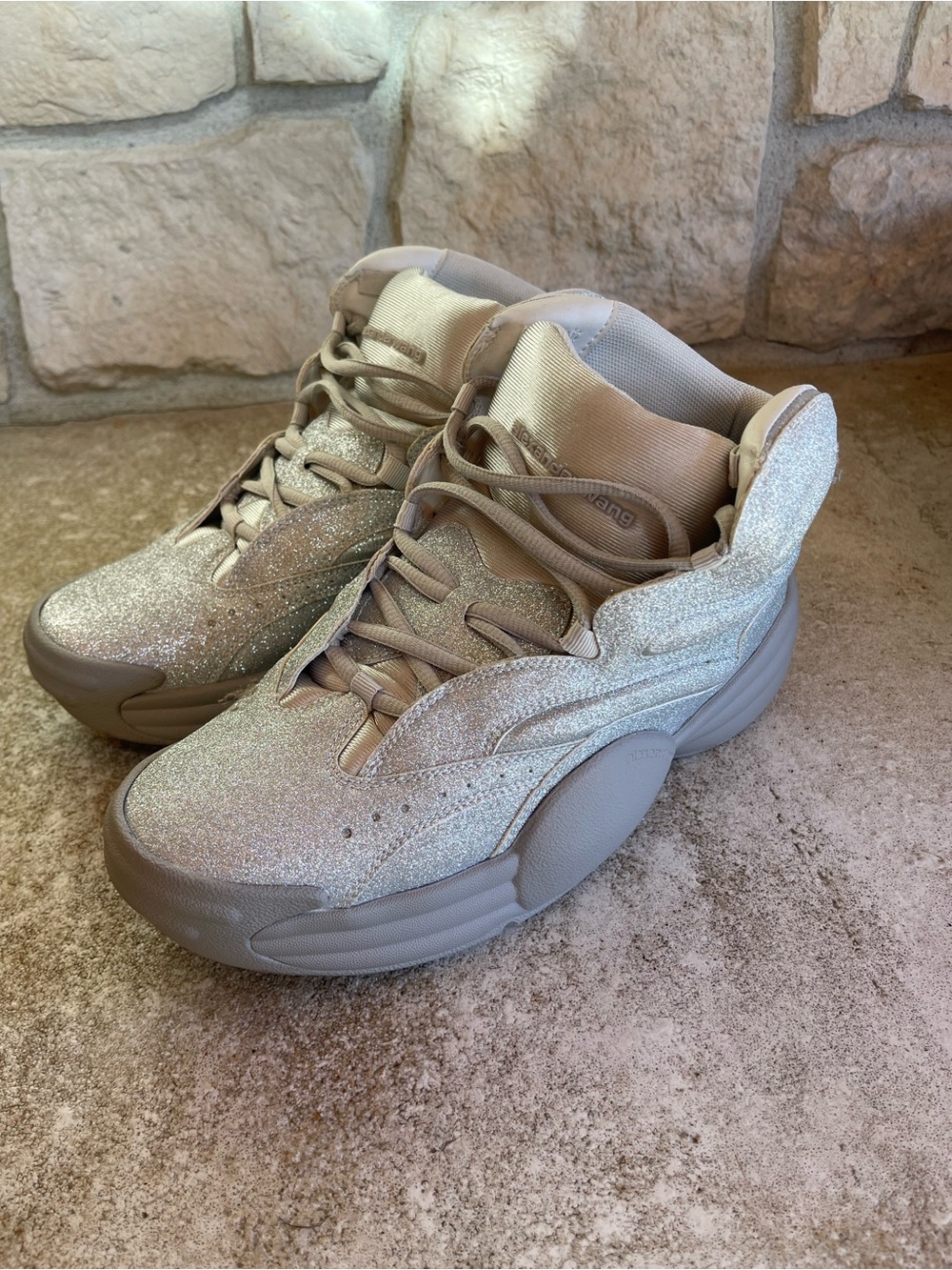 Alexander Wang Glitter High-Top Sneakers in Champagne